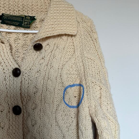 Irish Fisherman Vintage Handknit Cardigan Sweater Small Cable Knit 90s Cabin - Picture 6 of 7